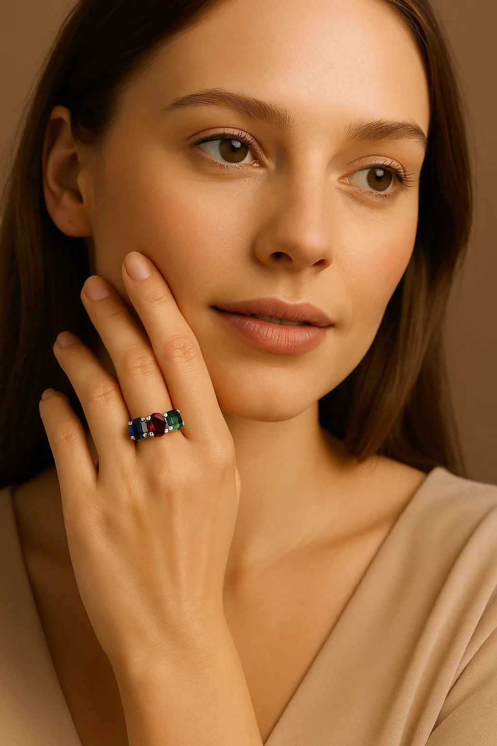 Eine Frau mit Edelstein Ringe